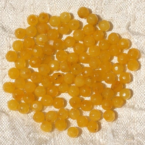 20pc - perles pierre - jade boules facettées 4mm jaune moutarde - 4558550017154