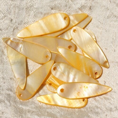 10pc - perles breloques pendentifs nacre gouttes 35mm jaune clair pastel - 4558550016836