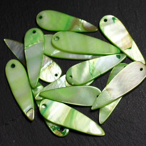 10pc - perles breloques pendentifs nacre gouttes 35mm vert pomme anis - 4558550016676