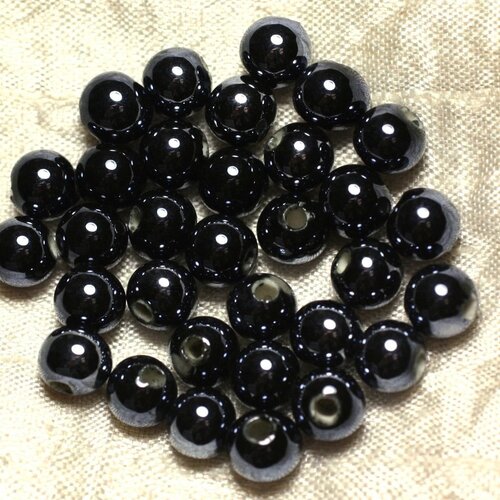 10pc - perles porcelaine céramique boules 8mm noir bleu nuit irisé - 4558550016669