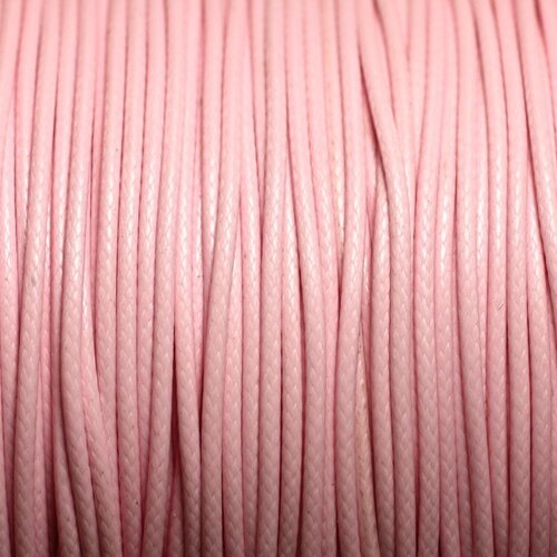5 mètres - fil corde cordon coton ciré 1mm rose clair poudre pastel - 4558550016546