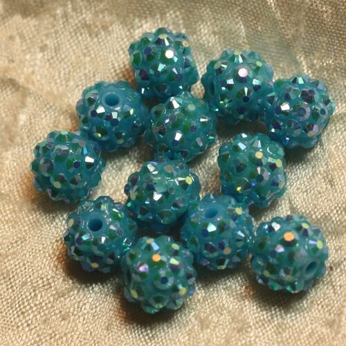 5pc - perles shamballas résine 12x10mm bleu   4558550016461
