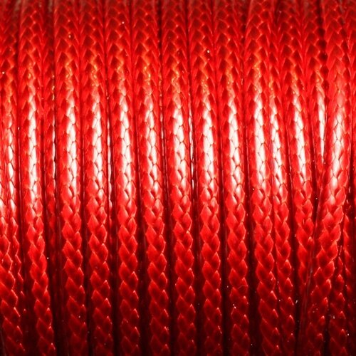 3 metres - fil corde cordon coton ciré 3mm rouge cerise - 4558550016454