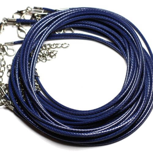 10pc - colliers tours de cou coton ciré 2mm bleu marine -  4558550016362