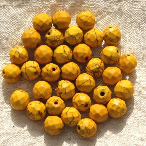 10pc - perles turquoise synthèse boules facettées 8mm jaune  4558550016331