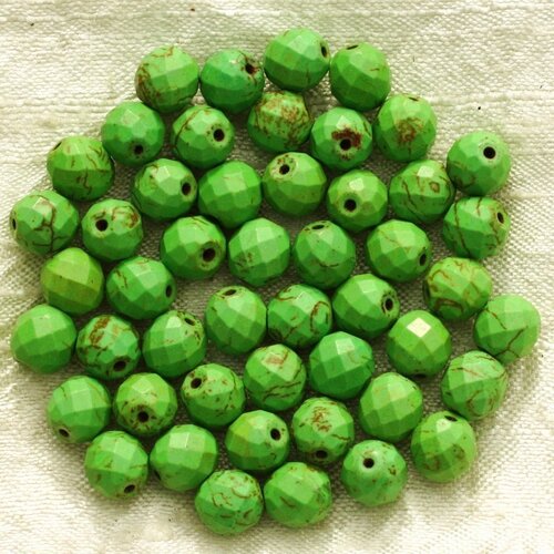 10pc - perles turquoise synthèse boules facettées 8mm vert  4558550016317