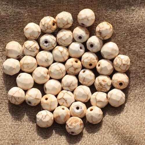 10pc - perles turquoise synthèse boules facettées 8mm blanc  4558550016263