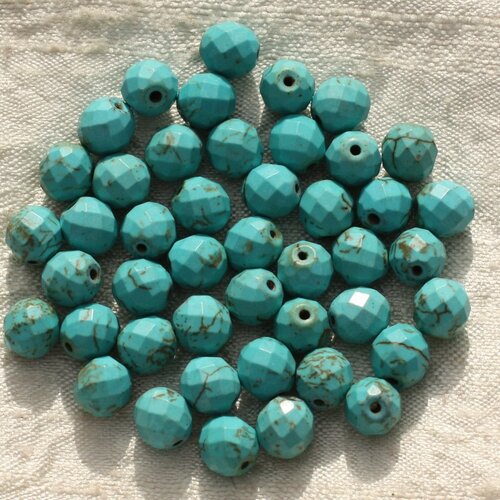 10pc - perles turquoise synthèse boules facettées 8mm bleu turquoise  4558550016256