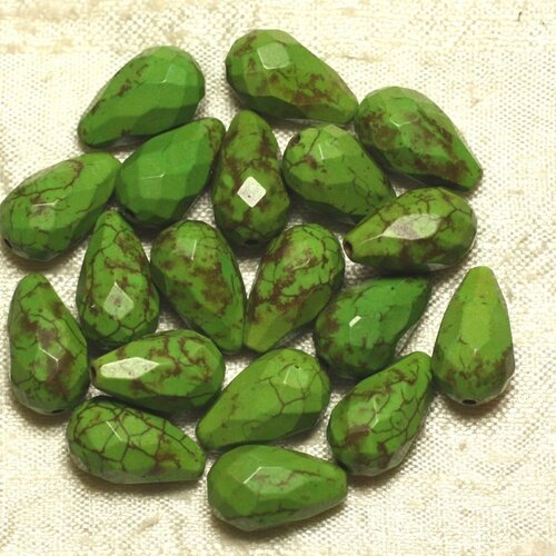4pc - perles turquoise synthèse gouttes facettées 16x9mm vert   4558550016225