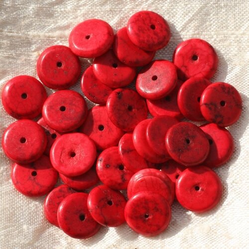 20pc - perles turquoise synthèse rondelles 12 x 2-3mm rouge   4558550016201
