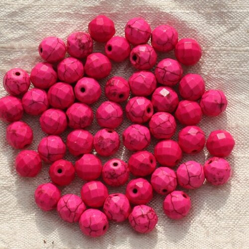 10pc - perles turquoise synthèse boules facettées 8mm rose  4558550016188