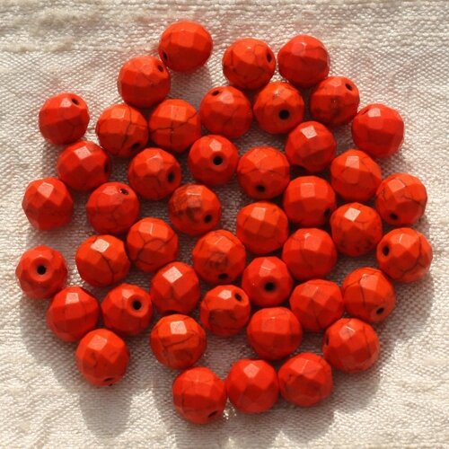 10pc - perles turquoise synthèse boules facettées 8mm orange  4558550016171