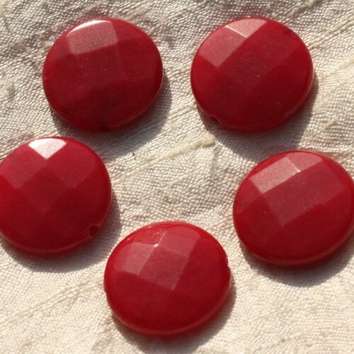 1pc - perle de pierre - jade rouge palet facetté 25mm   4558550015921