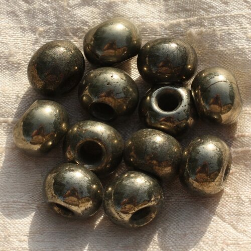 1pc - perle de pierre perçage 7mm - pyrite dorée rondelle 17x12mm   4558550015884