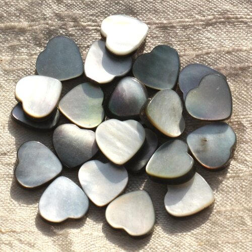 2pc - perles nacre noire naturelle - coeurs 12mm   4558550015839