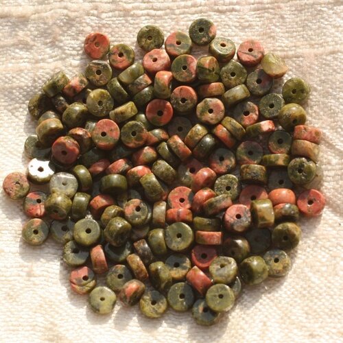 20pc - perles pierre - unakite rondelles heishi 4mm vert rose rouge - 4558550015631