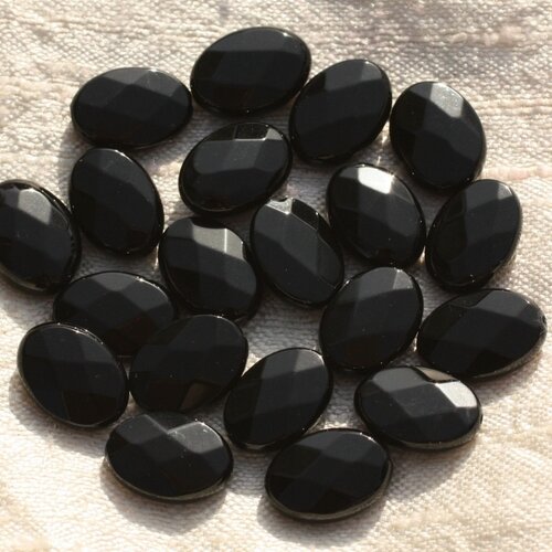 2pc - perles de pierre - onyx noir ovales facettés 14x10mm   4558550015624