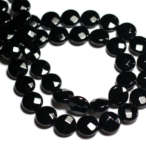 4pc - perles pierre - onyx noir ronds plats palet facettés 10mm