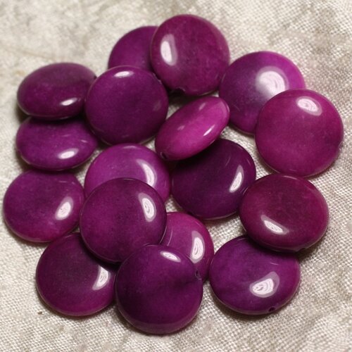 2pc - perles de pierre - jade violette palets 18mm   4558550015570