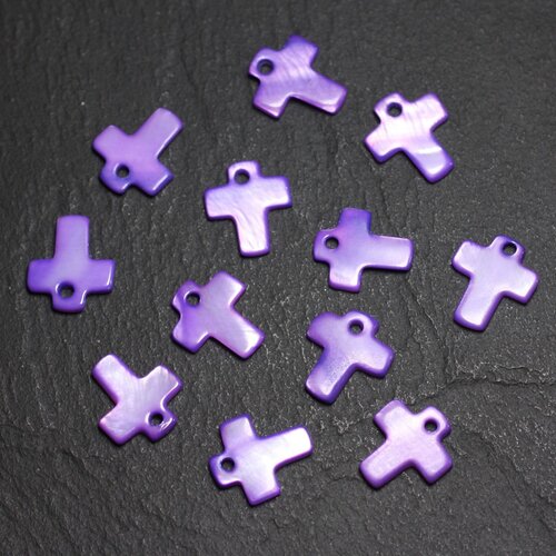 10pc - perles breloques pendentifs nacre croix 12mm violet foncé - 4558550015440