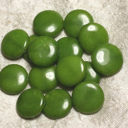 2pc - perles de pierre - jade verte palets 18mm   4558550015426