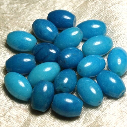 2pc - perles de pierre - jade bleue olives 16x12mm   4558550015402