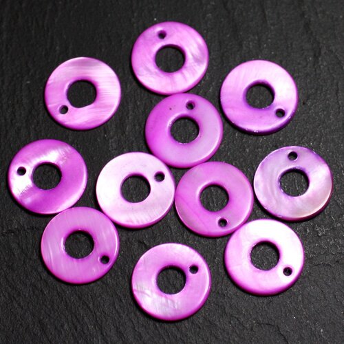 10pc - perles breloques pendentifs nacre donuts cercles 15mm violet rose fuchsia magenta - 4558550015341