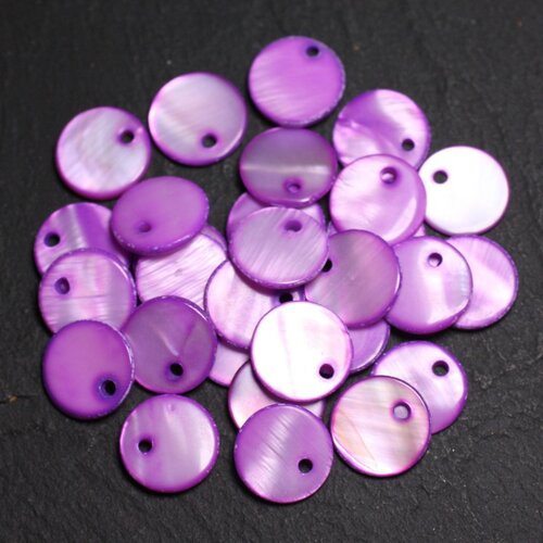 10pc - perles breloques pendentifs nacre ronds palets 11mm violet rose  4558550015310