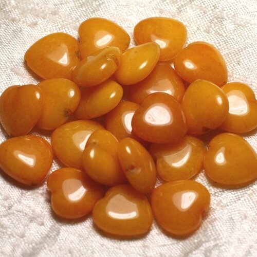 6pc - perles de pierre - jade jaune orange coeurs 15mm   4558550015280