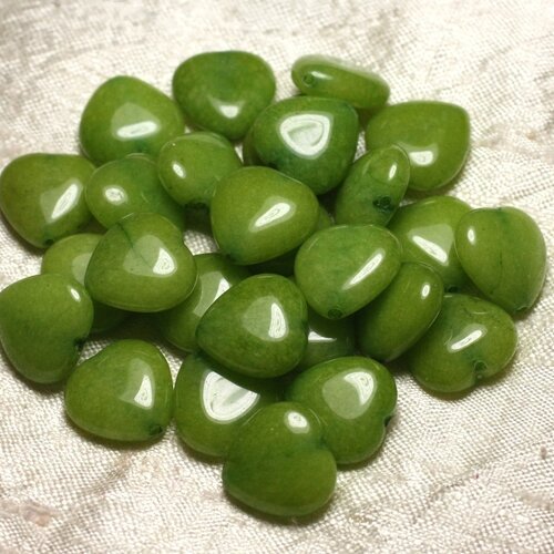 6pc - perles de pierre - jade verte coeurs 15mm   4558550015273