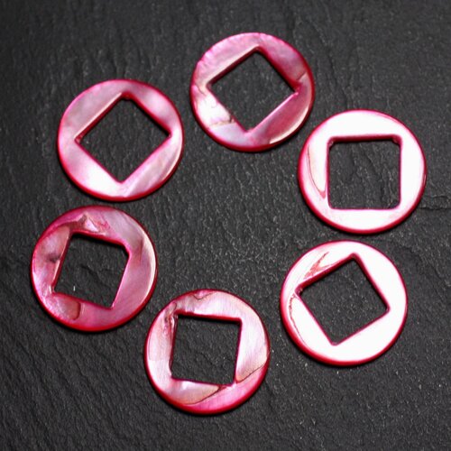 2pc - perles composants connecteurs nacre cercles et losanges 19mm rouge rose  4558550015242
