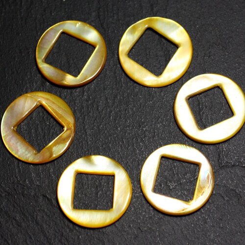 2pc - perles composants connecteurs nacre cercles et losanges 19mm jaune  4558550015235