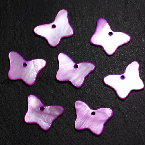 10pc - perles breloques pendentifs nacre papillons 20mm violet rose  4558550015136