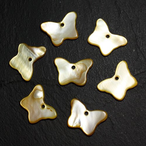 10pc - perles breloques pendentifs nacre papillons 20mm jaune  4558550015129