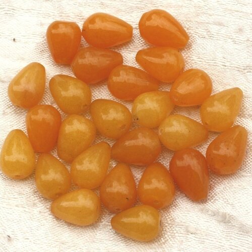 4pc - perles pierre - jade gouttes 14x10mm jaune orange safran moutarde - 4558550020505