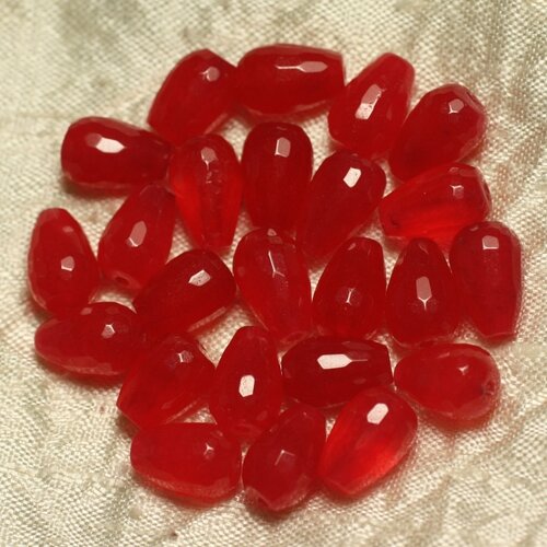 4pc - perles de pierre - jade gouttes facettées 12x8mm rouge   4558550022264