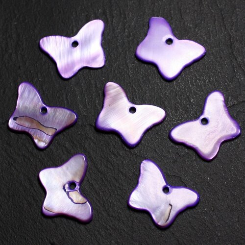 10pc - perles breloques pendentifs nacre papillons 20mm violet  4558550014894