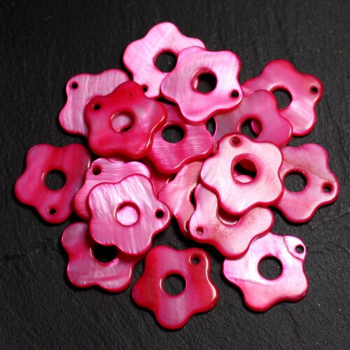 10pc - perles breloques pendentifs nacre fleurs 19mm rouge rose  4558550014887