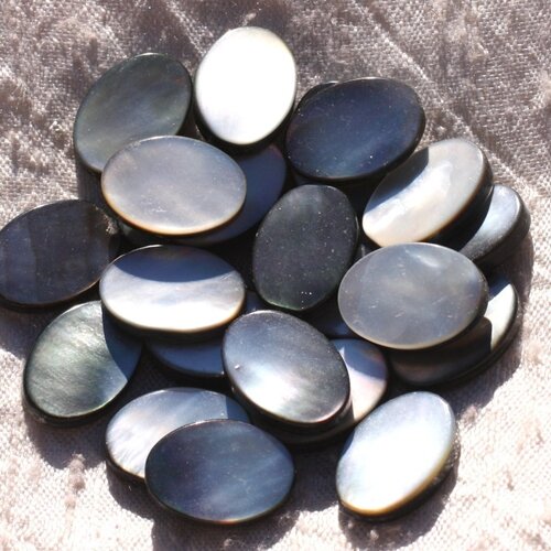 2pc - perles coquillage nacre naturelle ovales 18x13mm blanc gris noir irisé