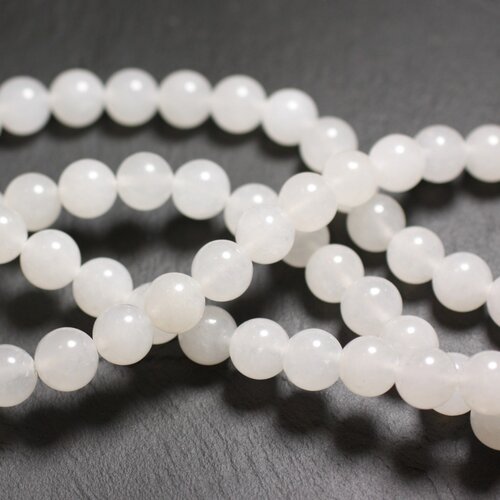 8pc - perles de pierre - jade boules 12mm blanc translucide   4558550014856