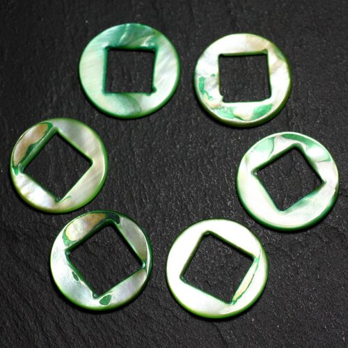 2pc - perles composants connecteurs nacre cercles et losanges 19mm vert  4558550014849