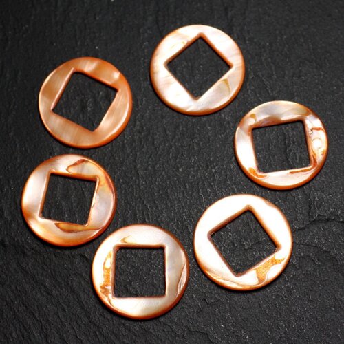 2pc - perles composants connecteurs nacre cercles et losanges 19mm orange  4558550014801