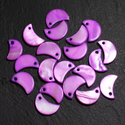 10pc - perles breloques pendentifs nacre lune 13mm violet rose  4558550014320