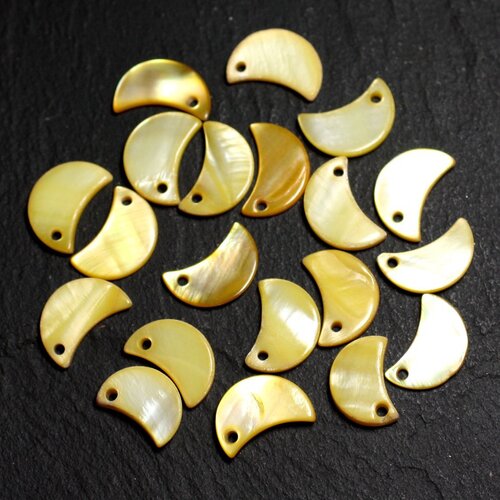 10pc - perles breloques pendentifs nacre lune 13mm jaune  4558550014740