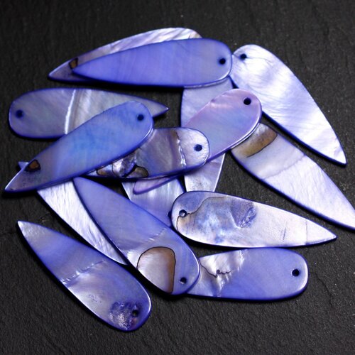 10pc - perles breloques pendentifs nacre gouttes 35mm bleu violet indigo - 4558550014689