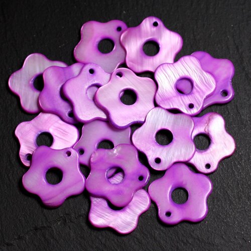 10pc - perles breloques pendentifs nacre fleurs 19mm violet rose  4558550014658