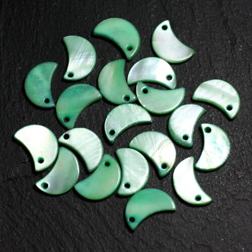 10pc - perles breloques pendentifs nacre lune 13mm vert   4558550014597