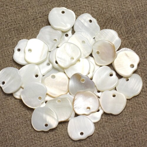 10pc - perles breloques pendentifs nacre blanche pommes 12mm  4558550014467