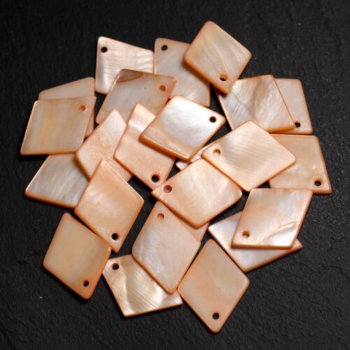 10pc - perles breloques pendentifs nacre losanges 21mm orange   4558550014443