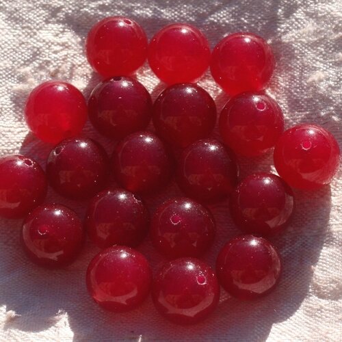 8pc - perles de pierre - jade boules 12mm rouge rose framboise   4558550014429